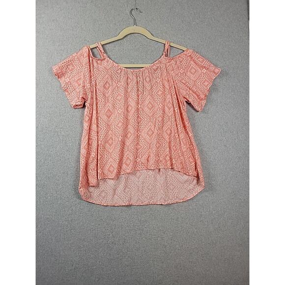 Torrid Peach Diamond Print Cold Shoulder SS Rayon Flowy Blouse Women's Plus 0X - Picture 6 of 12